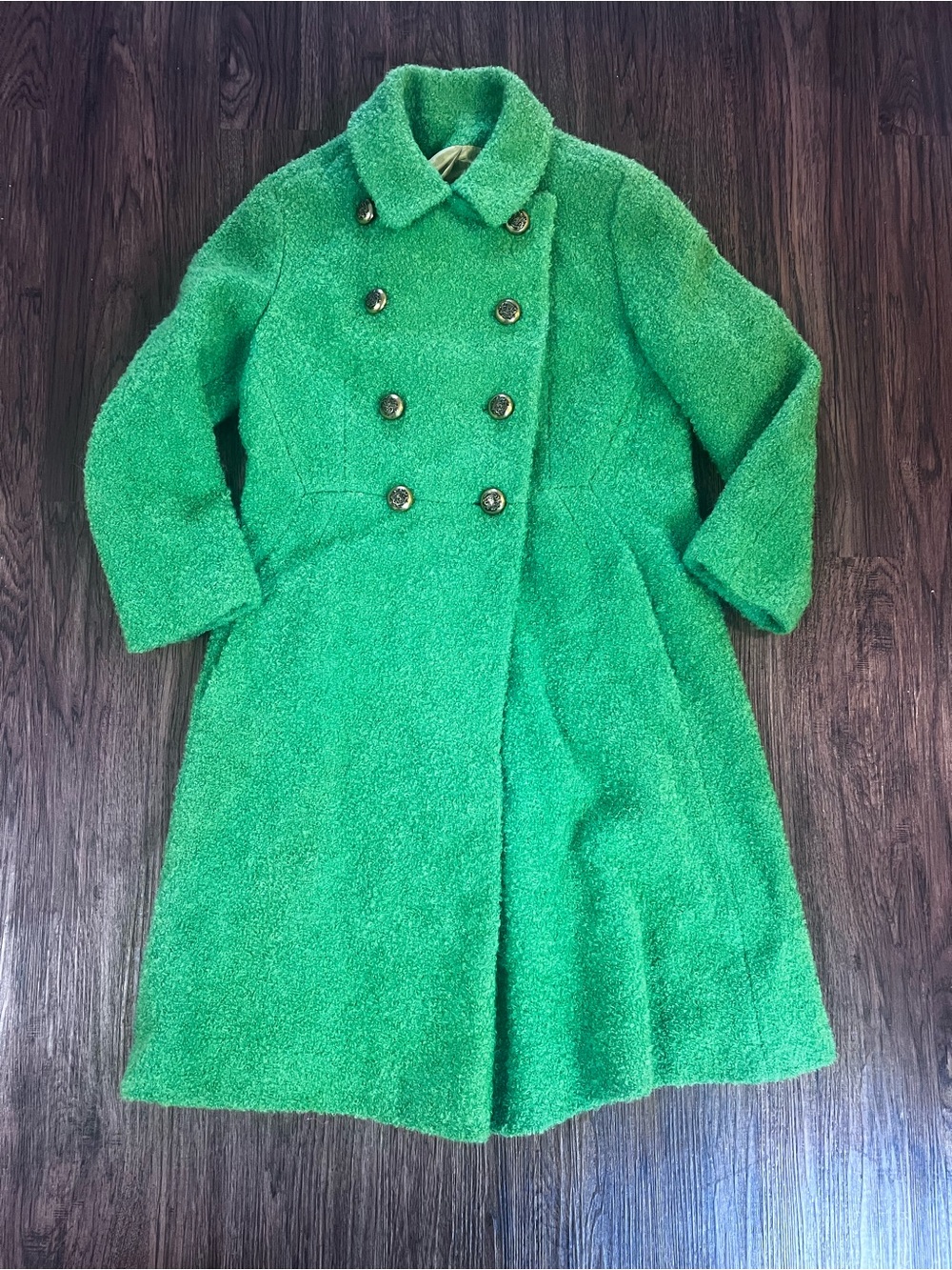 Women's Double-Breasted Green Bouclé Coat lime green